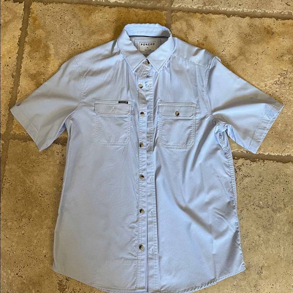 Poncho Light Blue Short Sleeve Shirt